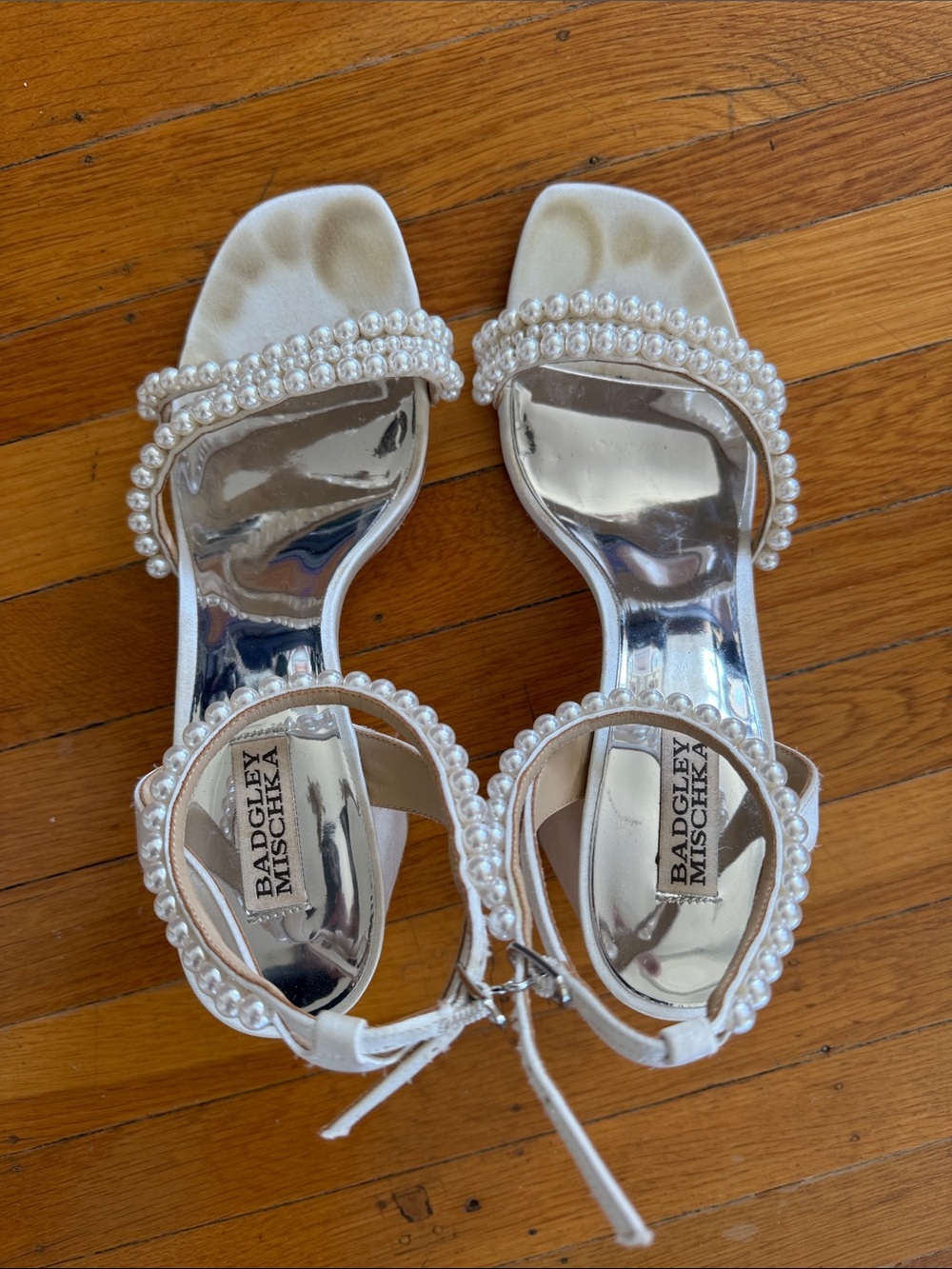 Badgley Mischka Pearl-Trim Block Heels